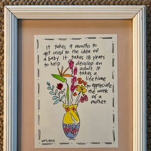 Sally Huss Vintage Colorful Mother Print Floral 9 1/4 x11 Framed Art
